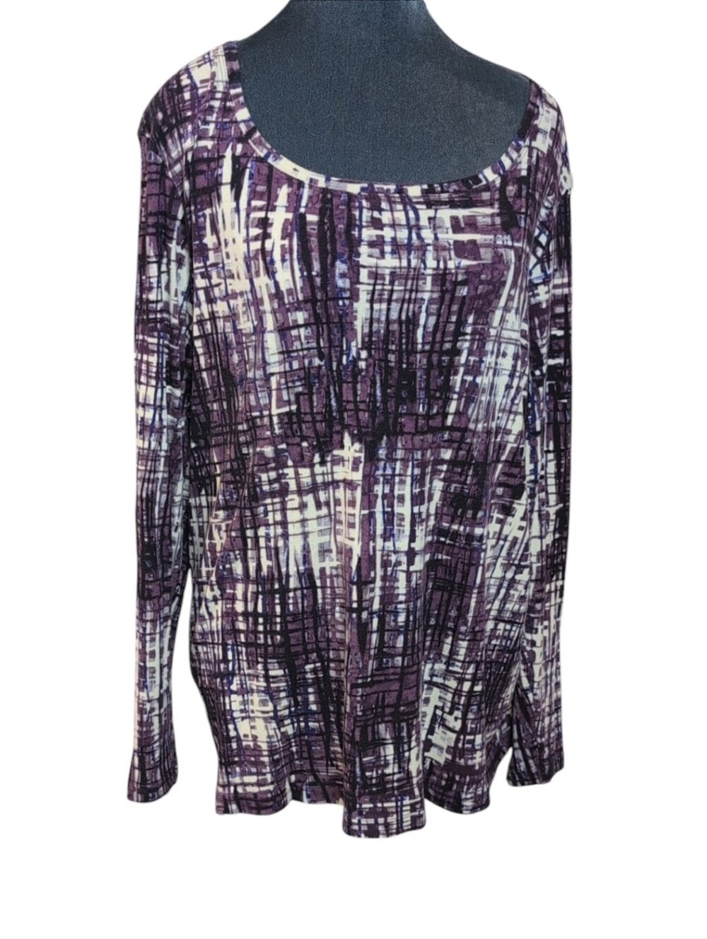 Daisy Fuentes My Favorite T Purple/Cream Geometric Print Long Sleeve Top Size 2X